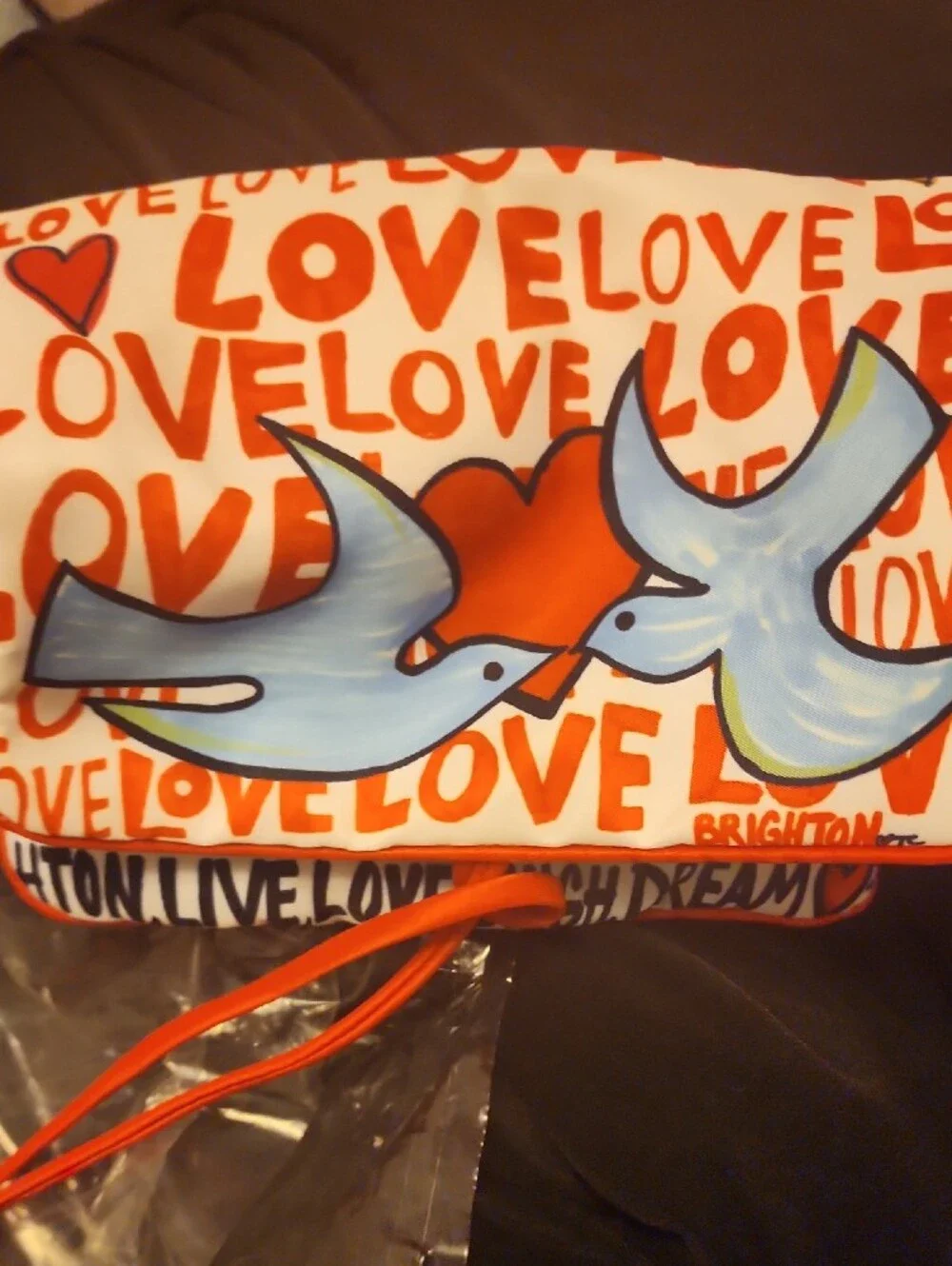 Brighton Red, Blue, White LOVE Graphic Roll Jewelry Pouch (Nwt)